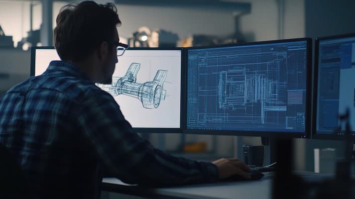 Engineer working at CAD monitors