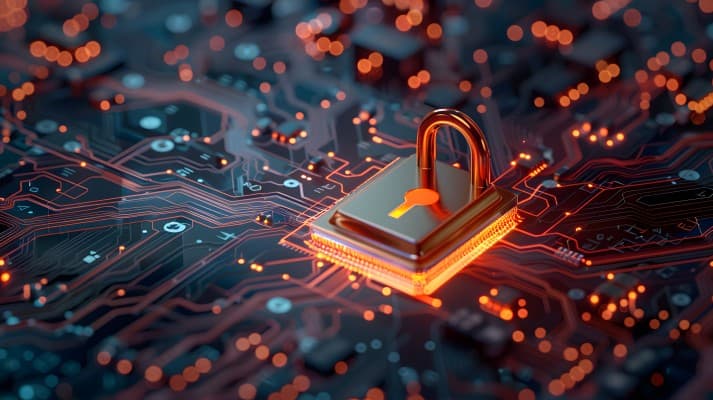 Padlock on a circuit board
